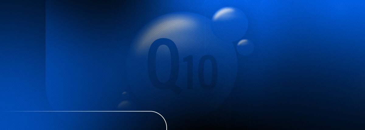 Fundo azul com bolhas e o texto Q10