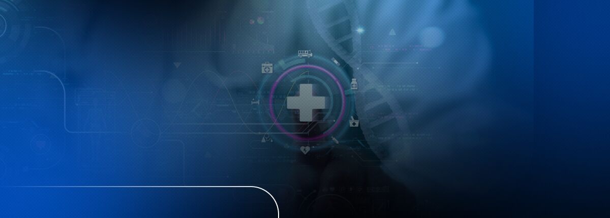 Ícone de saúde com fundo tecnológico azul