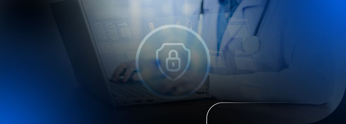 Ícone de segurança sobre laptop com gráficos