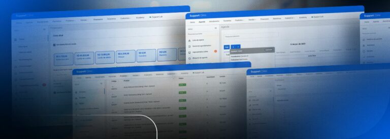 Interface do software Support Inc com várias abas visíveis.