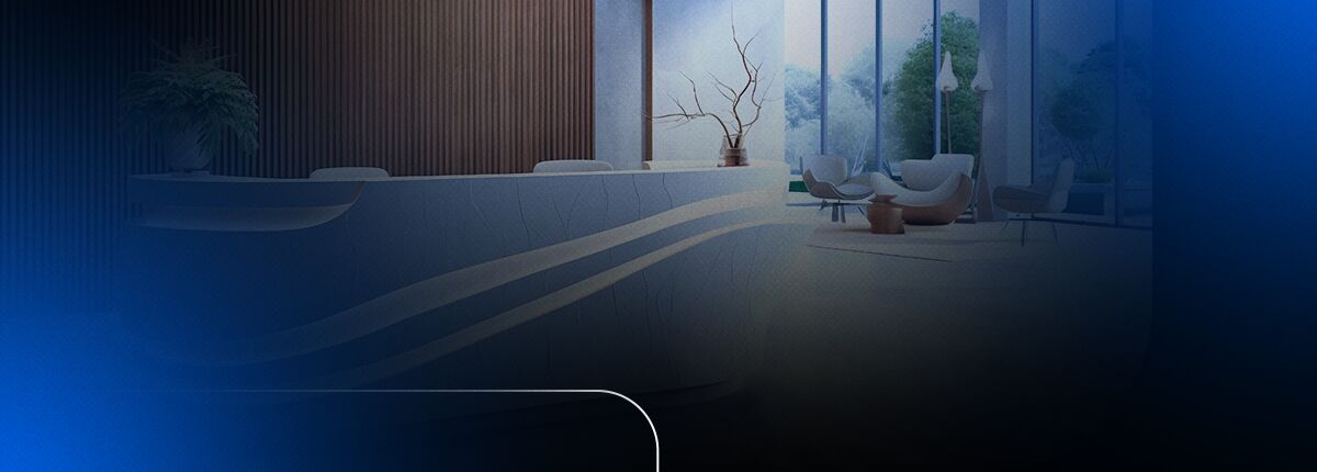 Recepção moderna com móveis minimalistas