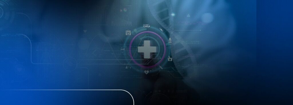 Ícone de saúde com fundo tecnológico azul
