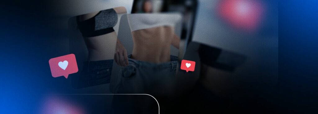 Imagens de moda com sutiã e calça jeans.