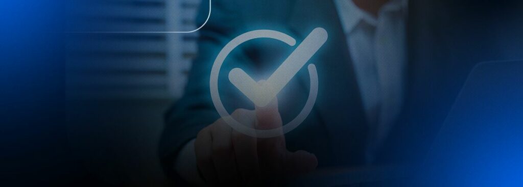 Imagem de um símbolo de verificação em azul.