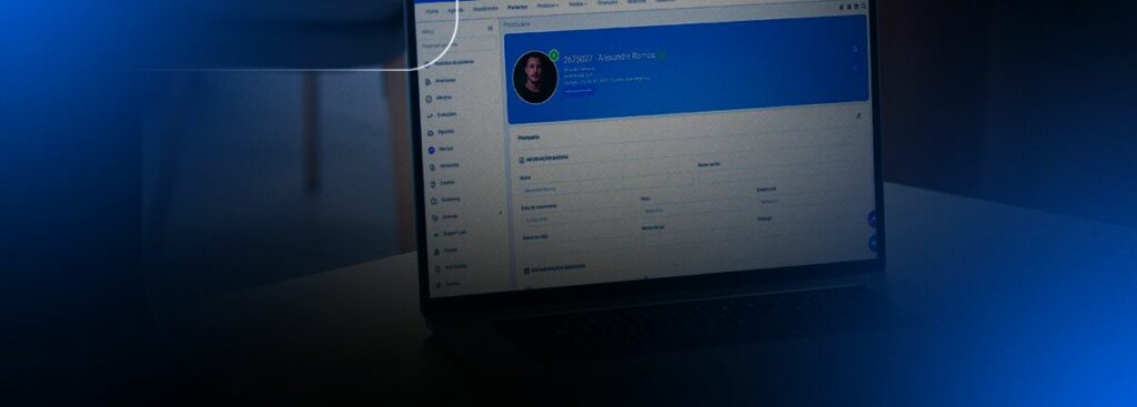 Tela de perfil em computador com fundo azul